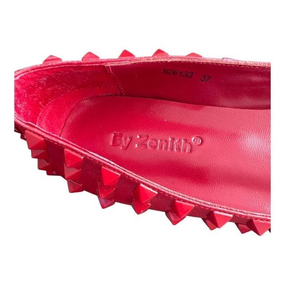 BY ZENITH Leather Ballet Red Studs Flats Woman’s Shoes Size 37. - Picture 5 of 7